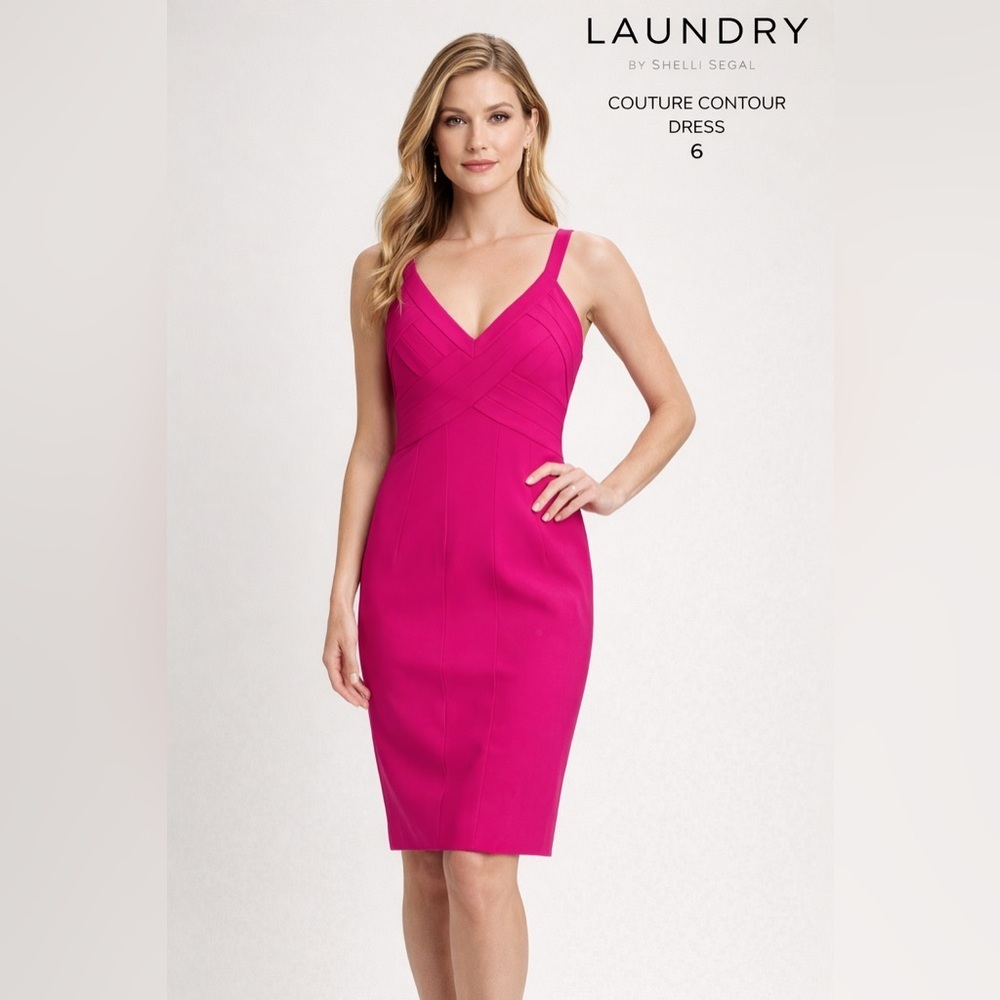 Laundry by Shelli Segal Couture Contour Dress Fuchsia Pink Sz 6 NWT retail $325